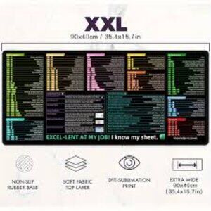 Extra Wide Advanced Edition Excel Shortcut Keyboard Mouse Pad- NEW